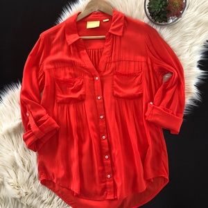 Maeve Anthropologie Coral Button-up